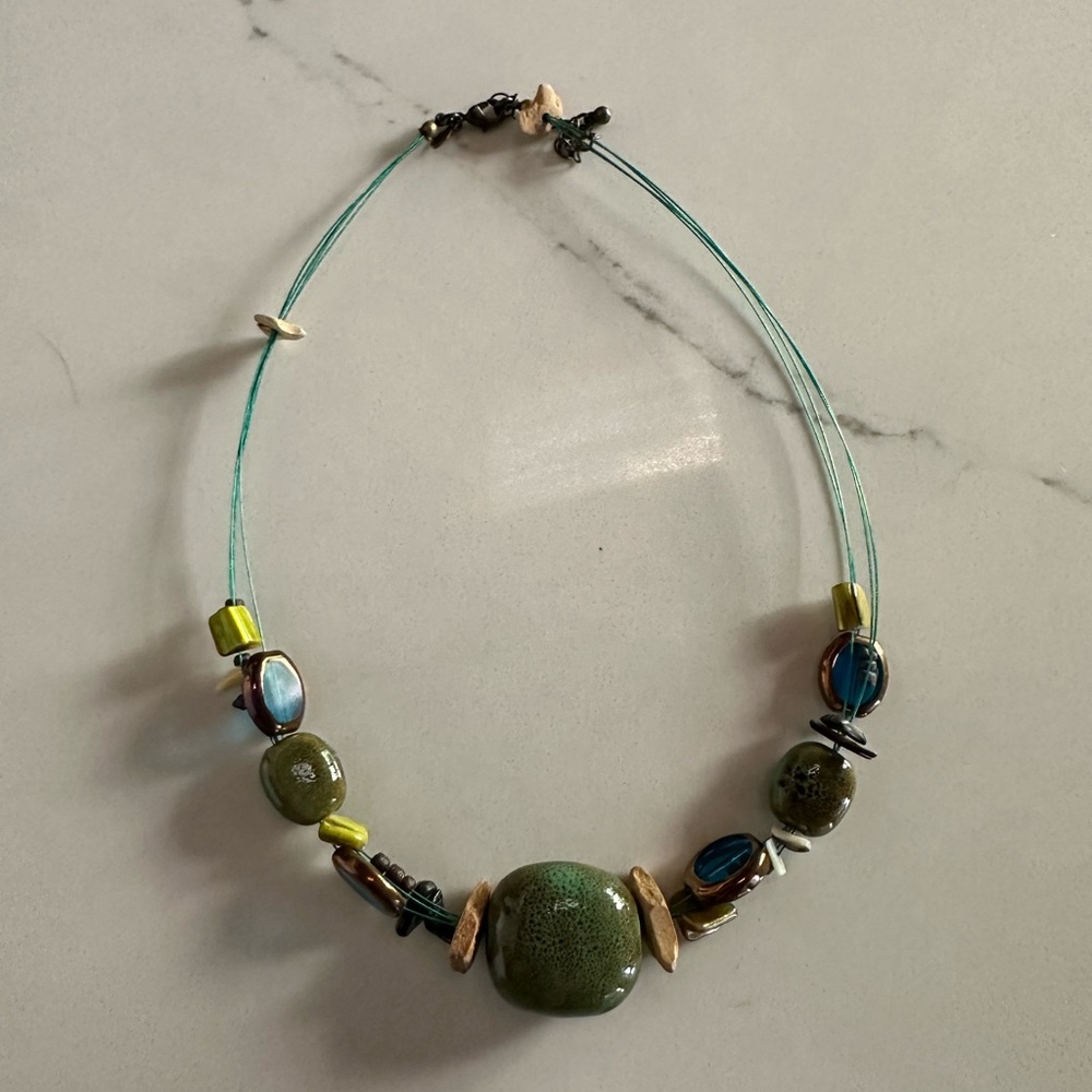 Green Ceramic Bead Necklace - Women Jewelry